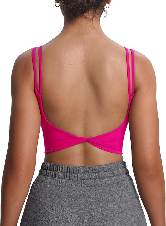 Aoxjox Women's Workout Sports Bras Fitness Yoga Crop Tank Metamorph Twist Back Cami
