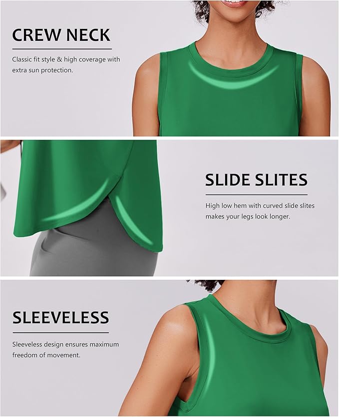 PINSPARK Workout Tank Tops Woman UPF 50+ Yoga Tanks Quick Dry Sleeveless Gym Shirts with Side Slits Loose Fit Athletic Top