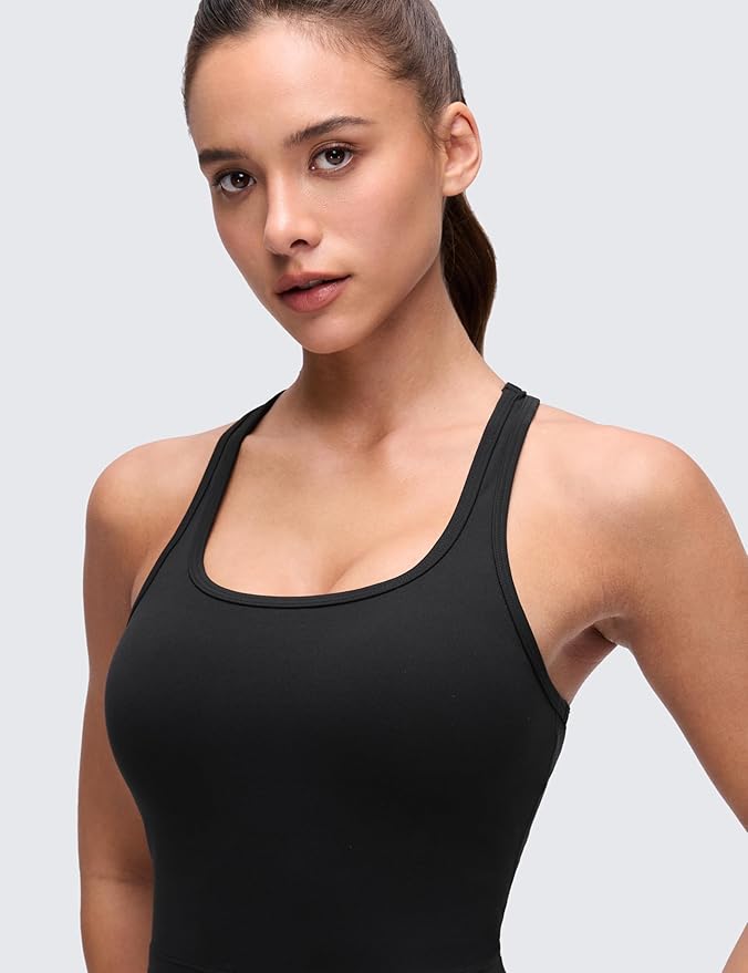 CRZ YOGA Butterluxe Racerback Crop Tank Tops for Women - Padded Y-Back Longline Sports Bras Scoop Neck Workout Yoga