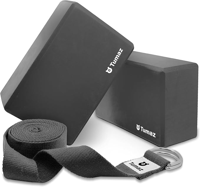 Tumaz Non-Slip Yoga Blocks 2-Pack - High Density/Lightweight EVA Foam & Natural Cork for Stability, Premium Set with E-Book Included