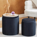 BLEXA Round Ottoman with Storage Set of 2-Upholstered Velvet Vanity Stool for Makeup Multifunctional Ottomans Coffee Table Padded Seat Foot Rest for Living Room&Bedroom (Black-Upgrade Tray Lid)