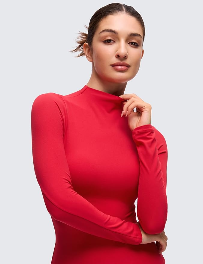 CRZ YOGA Softembrace Mock Neck Long Sleeve Shirts for Women - Casual Going Out Comfort Tops Soft Fitted Layer Underwear Tees