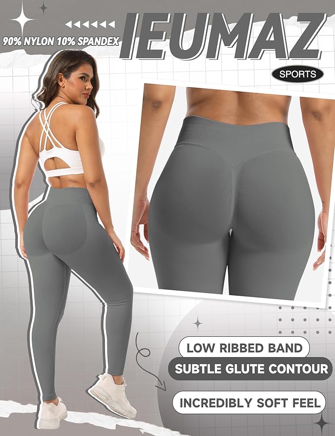 Ieumaz Scrunch Butt Lifting Leggings for Women Gym Seamless Workout Leggings Mid Low Waist Tummy Control Yoga Pants