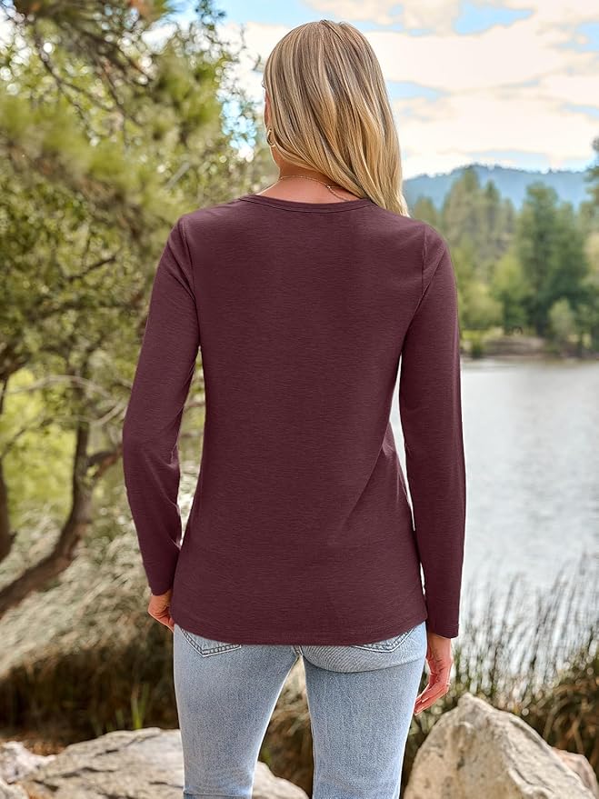 AUTOMET Women‘s Basic Long Sleeve Crewneck, Plus Size Winter & Spring Top, Casual Fall Tee for Teacher & Everyday Outfits