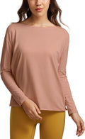 CRZ YOGA Pima Cotton Boat Neck Long Sleeve Shirts for Women - Workout Athletic Yoga Casual Tops Loose Fit Fall T-Shirts