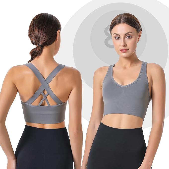 Evercute Sports Bras for Women Padded Medium Support Criss Cross Strappy Bra Seamless High Impact Yoga Exercise Athletic Bras