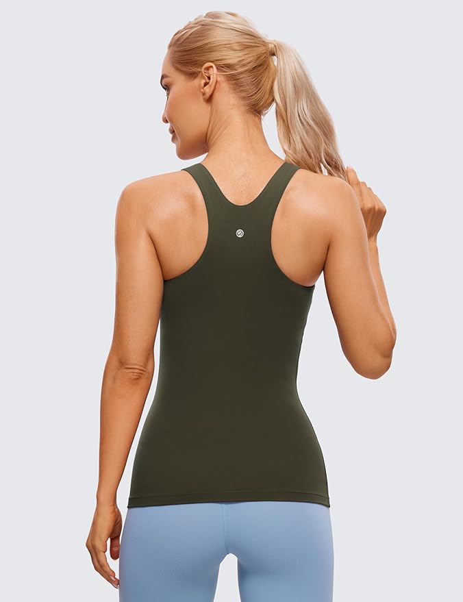 CRZ YOGA Butterluxe High Neck Tank Tops for Women - Racerback Workout Padded Yoga Athletic Camisole with Built in Bra