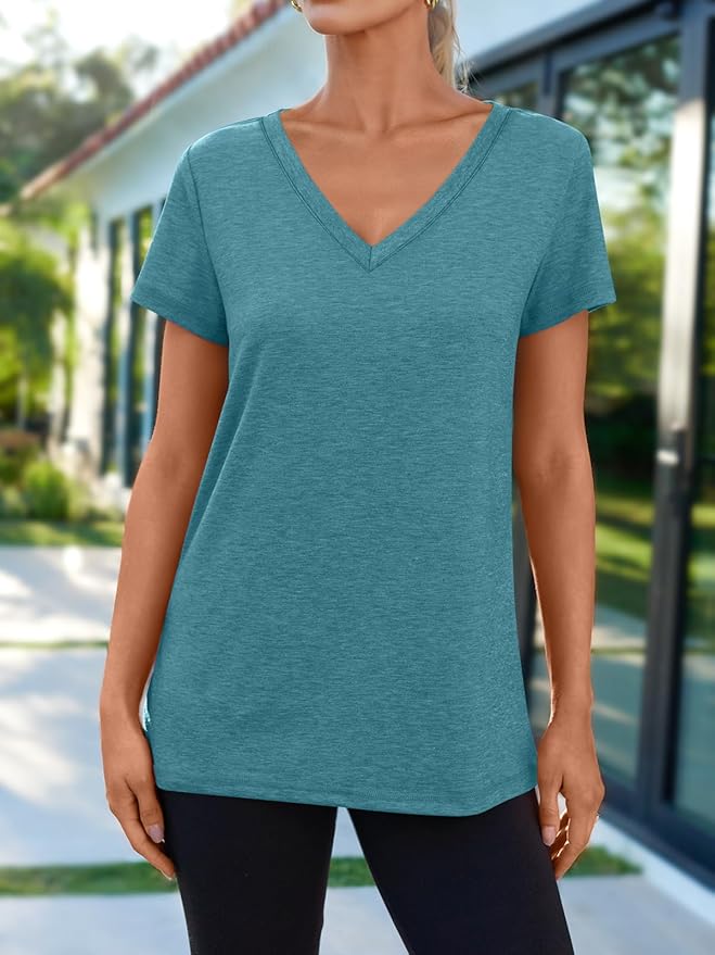 AUTOMET T-Shirts Short Sleeve V Neck Tees Tops for Women Fashion Trendy Lightweight Soft Casual Summer Outfits Clothes 2026
