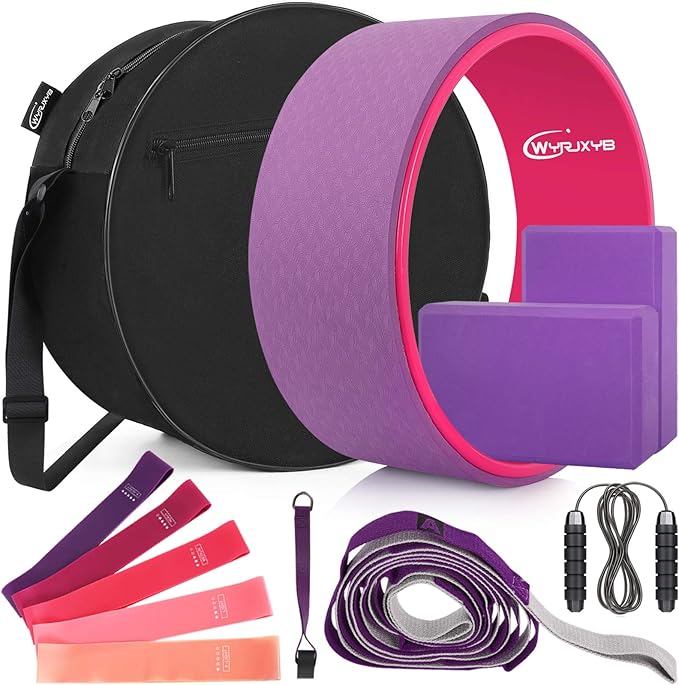 Yoga Wheel Set 11-in-1,Back Roller & 2 Blocks with Strap,Resistance Bands,Jump Rope,Carrying Bag,Perfect Yoga Back Wheel Accessory Starter Kit for Beginner, Stretching, Improving Backbends
