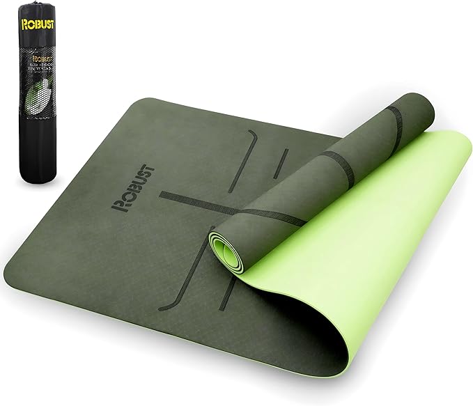 Robust Extra Thick Yoga Mat 1/4 & 1/3 & 2/5 Inch - Non Slip Exercise Mat with Alignment Lines, Carrying Strap, TPE Eco-Friendly Material for Knee Support, Sweat-Proof 72" x 24" for Women & Men