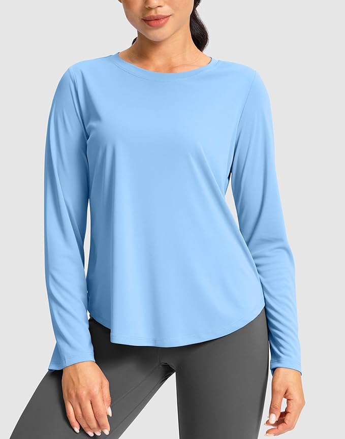 SANTINY Lightweight Long Sleeve Workout Tops for Women Breathable Gym Yoga Athletic Running Hiking Top UPF 50+ Sun Shirts