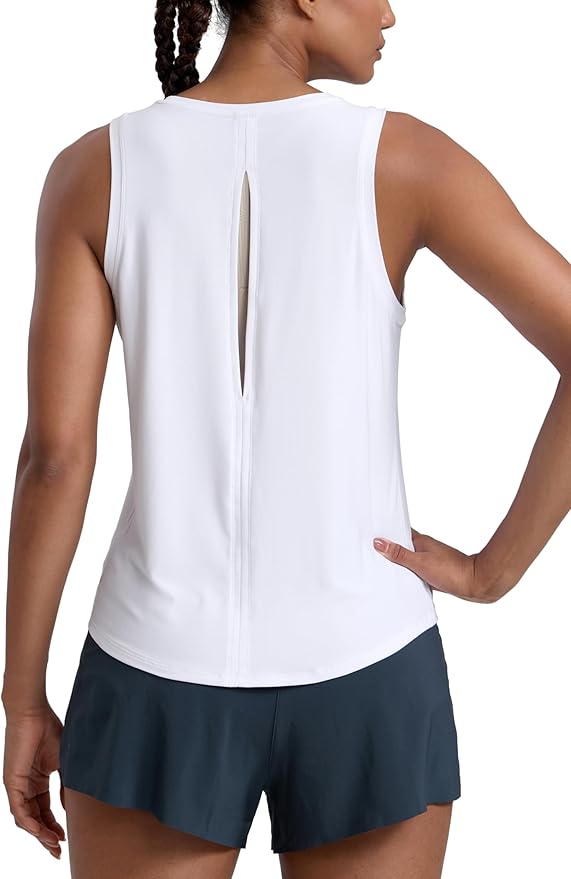 CRZ YOGA Cloudweight Open Back Workout Tops for Women Lightweight High Neck Athletic Gym Tank Soft Running Sleeveless Shirts
