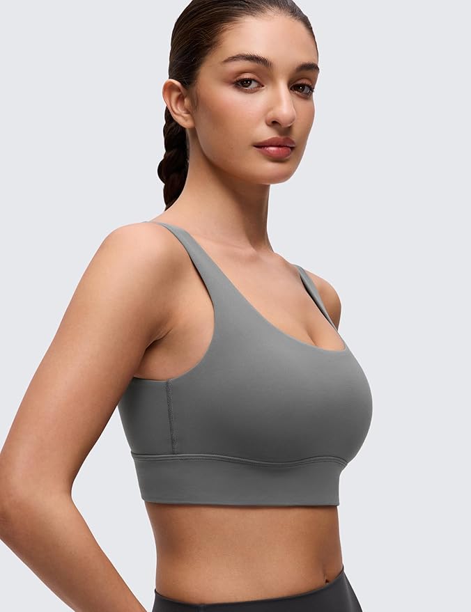 CRZ YOGA Butterluxe U Back Longline Sports Bras for Women - Scoop Neck Padded Yoga Workout Crop Top with Built in Pads
