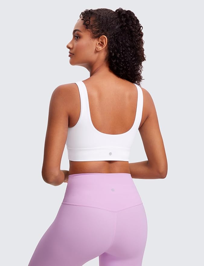 CRZ YOGA Butterluxe U Back Longline Sports Bras for Women - Scoop Neck Padded Yoga Workout Crop Top with Built in Pads