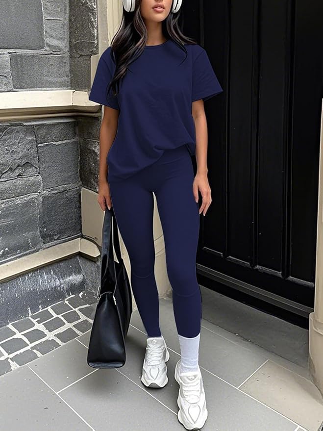 ZFLM casual sportswear 3-piece set high waist tight pants yoga pants short sleeved round neck yoga set