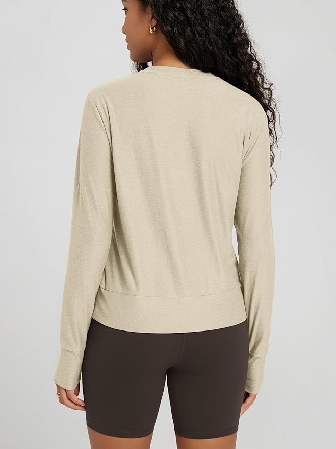 ODODOS Women's Long Sleeve Crewneck Tee - Ultra-Soft odSTRATUM Tech Performance T-Shirts UPF 50+ Daily Pullover Tops