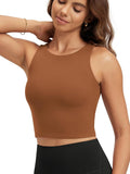ODODOS Double Layer High Neck Crop Tank for Women Cloud Feeling Sleeveless Casual Yoga Cropped Tops