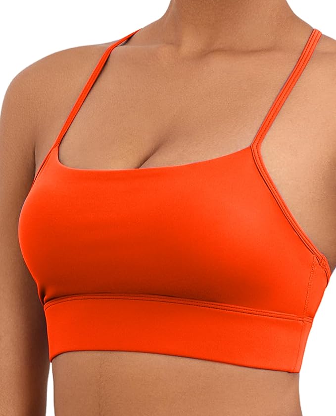 Womens Y-Back Sports Bra, Weightless Padded Yoga Bra, Spaghetti Strap Low Impact Gym Top for Workout & Daily Wear