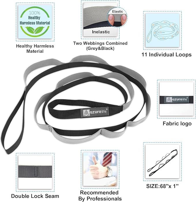 Premium Durable Stretch Straps with Loops, Stretching Strap for Physical Therapy, Multi-Loop Yoga Strap Fitness Exercise Strap for Yoga, Pilates, Dance, Flexibility&Exercise