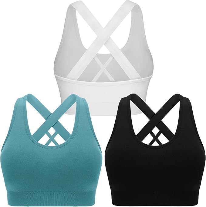 Double Couple Sports Bras for Women Padded High Impact Seamless Criss Cross Back Workout Tops Gym Activewear Bra Large