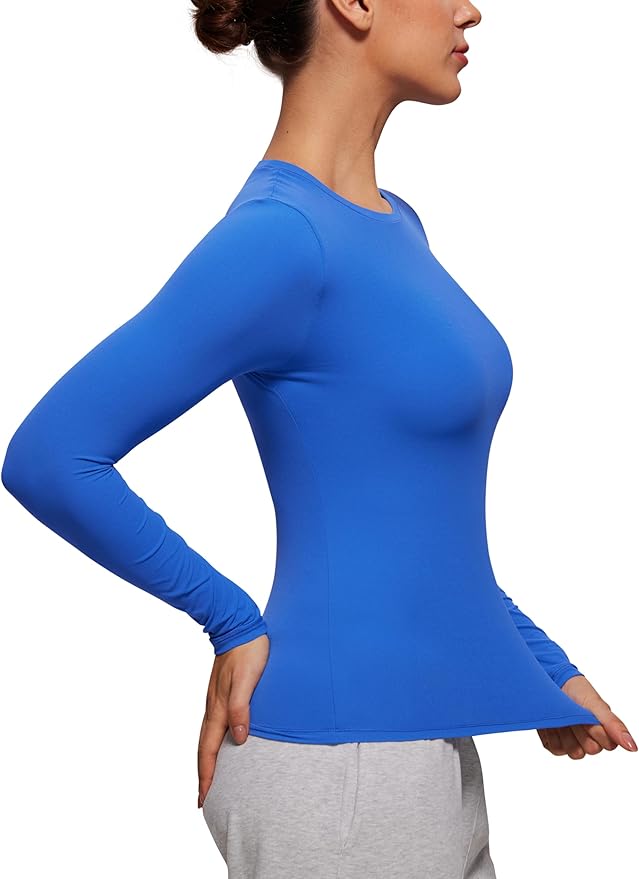CRZ YOGA Softembrace Crewneck Long Sleeve Shirts for Women - Casual Going Out Tops Soft Basic Fitted Tight Fall T-Shirts