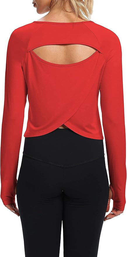 Bestisun Long Sleeve Workout Running Shirts Athletic Yoga Gym Crop Tops for Women