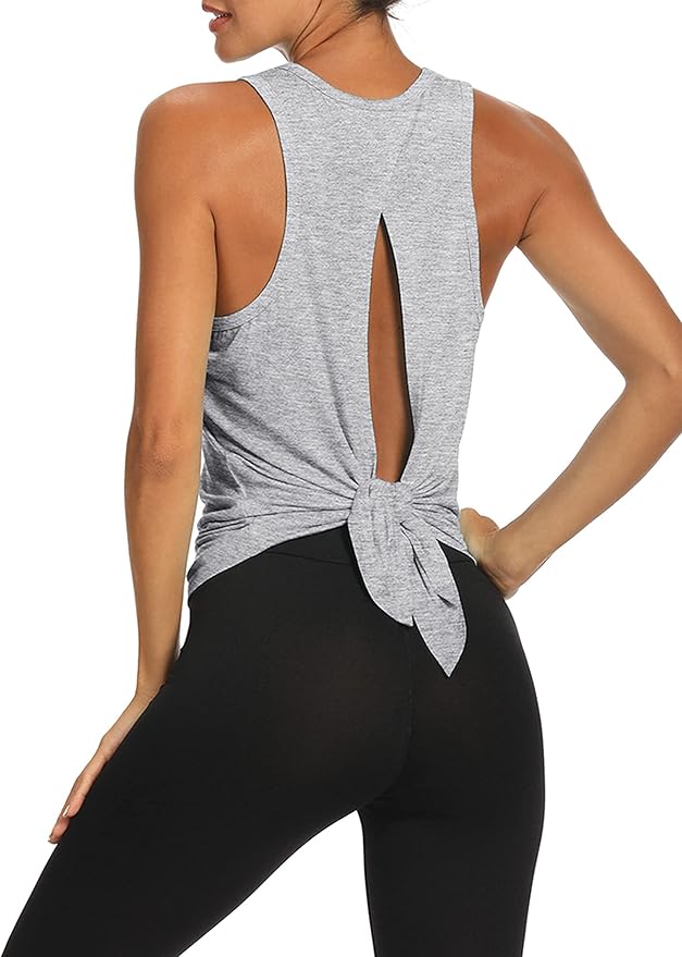Bestisun Workout Tank Tops Open Back Yoga Exercise Shirts Tie Back Athletic Clothes for Women