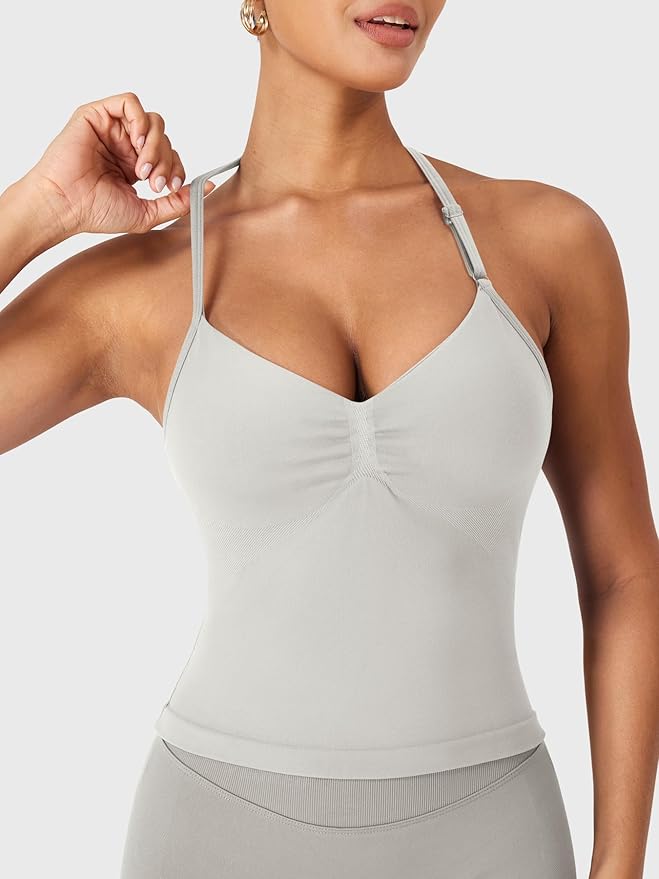 YEOREO SoftHue Impact Longline Strappy Top Women's Halter Workout Tank Tops Backless Gym Longline with Adjustable Strap