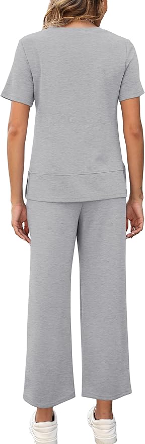 XIEERDUO Women's Side Slit Lounge Sets 2026 Fashion 2 Piece Travel Outfits Cozy Loungewear Wide Leg Tracksuits S-3XL