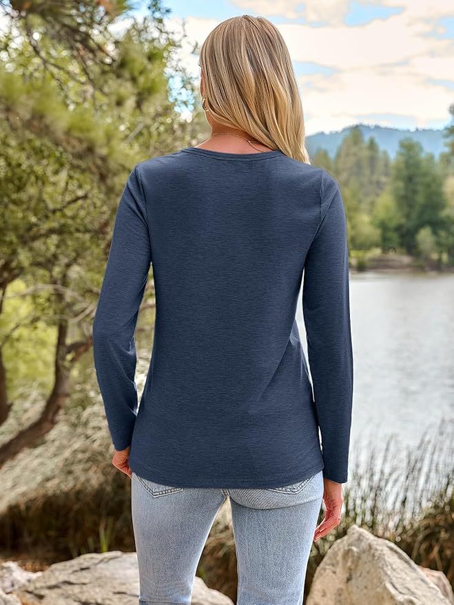 AUTOMET Women‘s Basic Long Sleeve Crewneck, Plus Size Winter & Spring Top, Casual Fall Tee for Teacher & Everyday Outfits