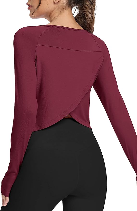 Bestisun Long Sleeve Athletic Workout Shirts Sports Yoga Gym Crop Tops for Women