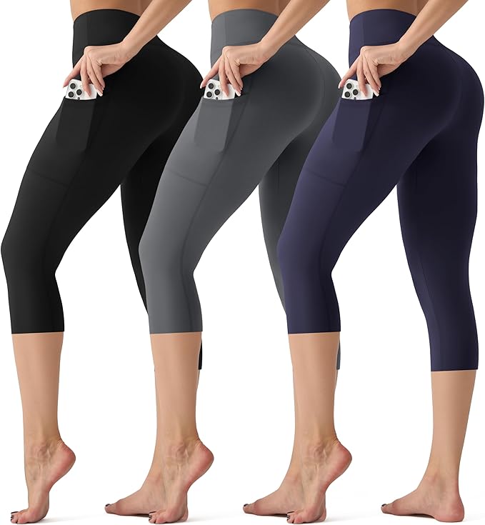 3 Pack Leggings with Pockets for Women,Butt Lift High Waisted Tummy Control Workout Yoga Pants Reg & Plus Size