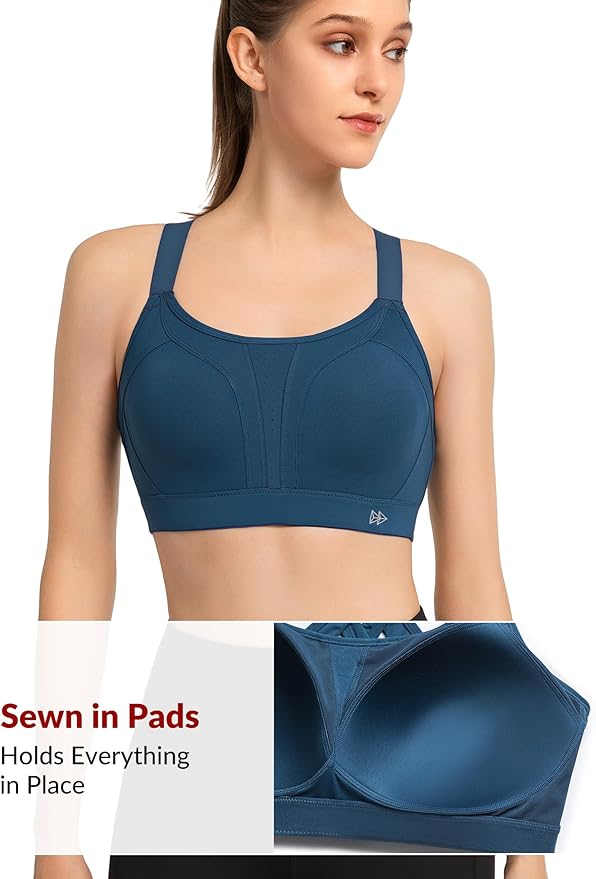 Yvette Sports Bra High Impact Adjustable Criss Cross Back, Full Support for Large Bust No Bounce