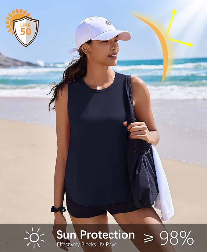 PINSPARK Workout Tank Tops Woman UPF 50+ Yoga Tanks Quick Dry Sleeveless Gym Shirts with Side Slits Loose Fit Athletic Top