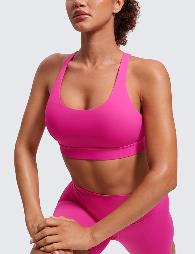 CRZ YOGA Naked Feeling Strappy Padded Sports Bras for Women - Fitness Workout Top Criss Cross Back Yoga Cami