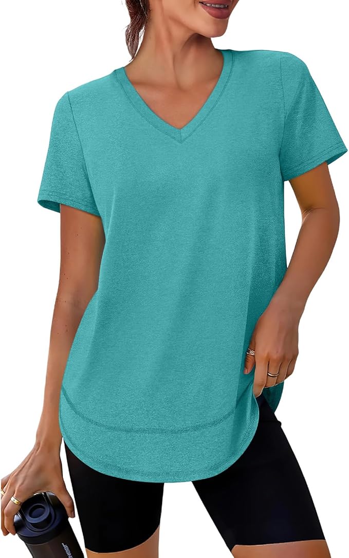 XIEERDUO Womens Workout Tops Short Sleeve Shirts Quick Dry Outfits for Hiking Running V Neck S-3XL