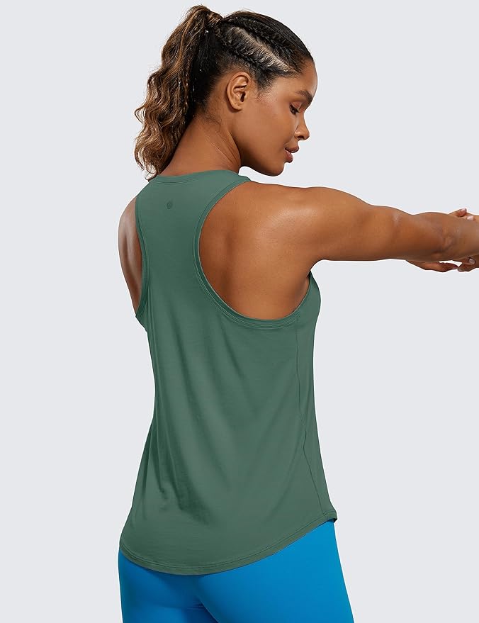 CRZ YOGA Pima Cotton Racerback Tank Tops for Women - Workout Athletic Casual Soft Scoop Neck Sleeveless Shirts