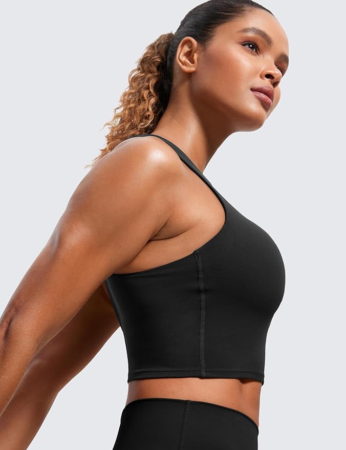 CRZ YOGA Butterluxe High Neck Crop Tank Tops for Women - Racerback Padded Longline Sports Bras Workout