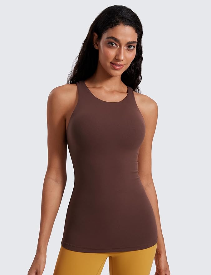 CRZ YOGA Butterluxe High Neck Tank Tops for Women - Racerback Workout Padded Yoga Athletic Camisole with Built in Bra