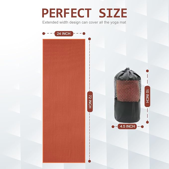 Eunzel 2 Pack Hot Yoga Towel with Grip Dot, Non Slip Yoga Mat Towe Sweat Absorbent Towel for Hot Yoga,Bikram, Pilates and Fitness 72" x 24", Sedona Red/Steel Blue