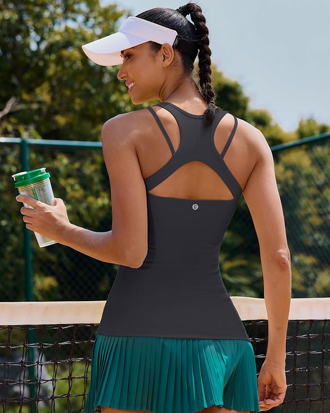 RUNNING GIRL Workout Tank Tops with Built in Bras for Women,Compression Shirt Strappy Back Athletic Yoga Tops