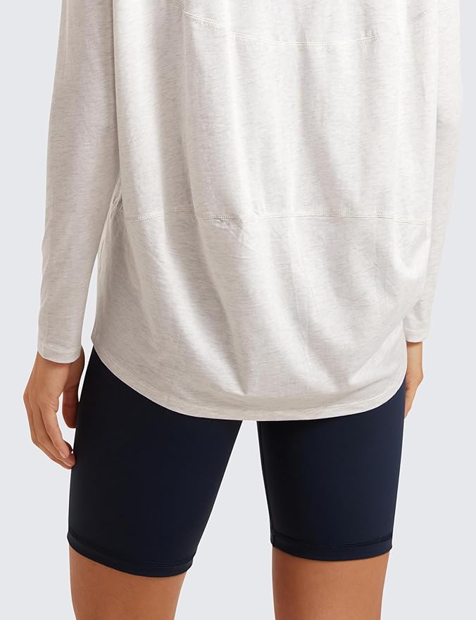 CRZ YOGA Pima Cotton Boat Neck Long Sleeve Shirts for Women - Workout Athletic Yoga Casual Tops Loose Fit Fall T-Shirts