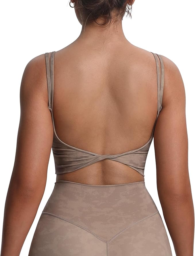 Aoxjox Women's Workout Sports Bras Fitness Yoga Crop Tank Metamorph Twist Back Cami