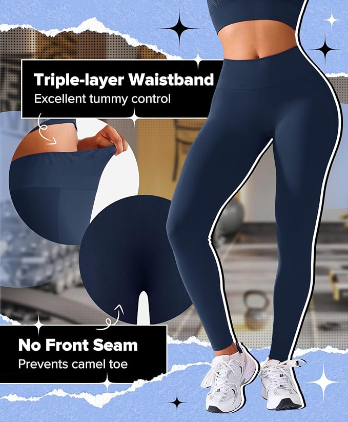 BRXL Butt Lifting Lycra No Front Seam Workout Leggings for Women Tummy Control High Waist Seamless Gym Running Leggings