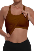 YIOIOIO Women Ribbed Workout Crop Tops with Built in Bra Seamless Yoga Racerback Tank Top Tight Fit