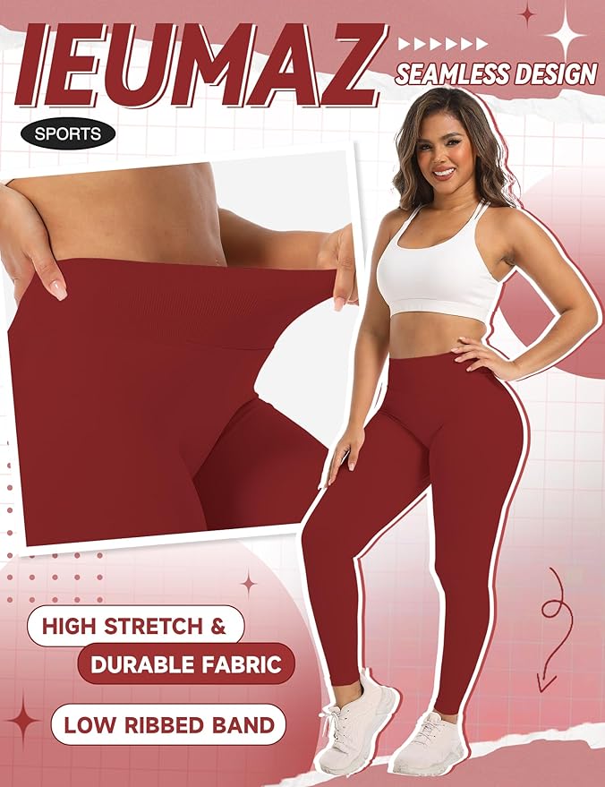 Ieumaz Scrunch Butt Lifting Leggings for Women Gym Seamless Workout Leggings Mid Low Waist Tummy Control Yoga Pants