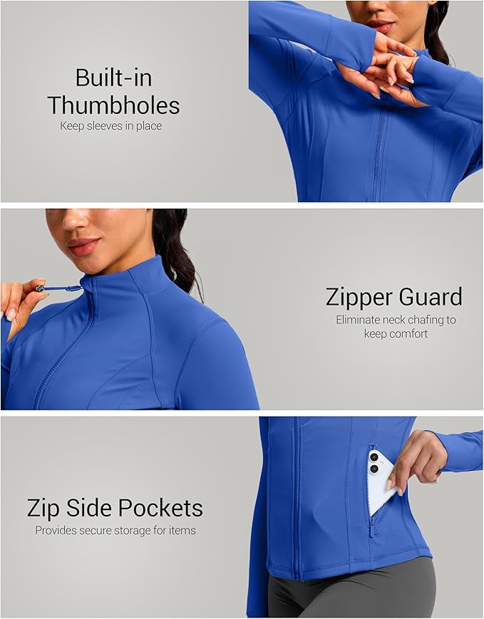 G Gradual Women's Workout Jackets Extended Waist Length Slim Full Zip 4 Pockets Athletic Jacket Spring Running Yoga Clothes