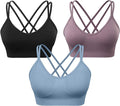 VEQKING Women's Cross Back Sports Bra Padded Strappy Medium Support Yoga Bra for Workout Fitness 3 Pack
