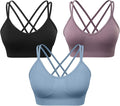 VEQKING Women's Cross Back Sports Bra Padded Strappy Medium Support Yoga Bra for Workout Fitness 3 Pack