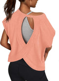 Women Open Back Workout Shirts Short Sleeve Tops Casual Yoga Y2k Athletic Gym Running Crop Tees